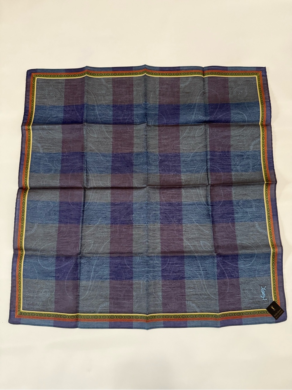 YSL New Blue & Purple Plaid Pocket Square/scarf 18x18